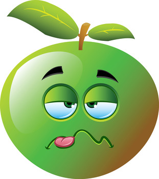 Clipart image of a sick looking apple emoji.