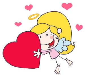 acclaim clipart: a blond angel holding a red valentine heart