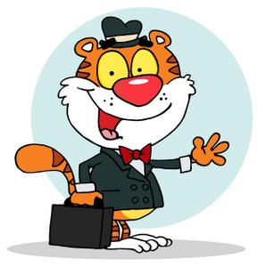 acclaim clipart: a business tiger with a briefcase