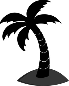a clip art illustration of a black palm tree in the sand