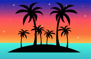 a clip art illustration of a tropical island in the center of the ocean