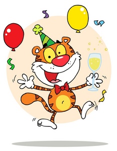 acclaim clipart: a happy tiger celebrating new years eve