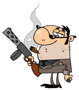 acclaim clipart: a mob member smoking a cigar and holding a gun