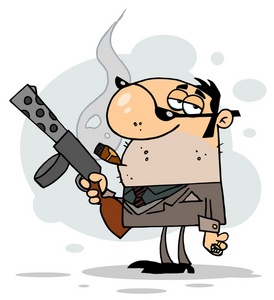 acclaim clipart: a mobster with a tommy gun and cigar