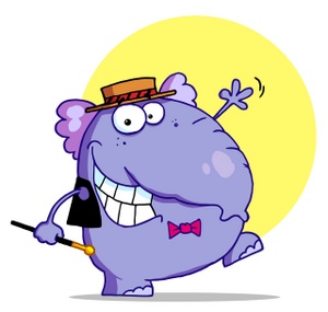 acclaim clipart: a smiling elephant dancing on stage