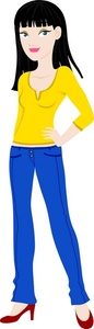acclaim clipart: a young woman wearing jeans and a half sleeve shirt