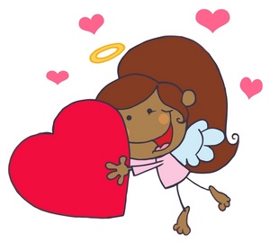 acclaim clipart: african american angel holding a red valentine heart