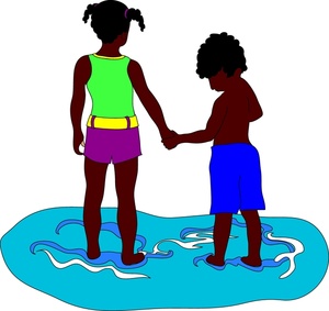 acclaim clipart: african american kids brother and sister holding hands at the beach