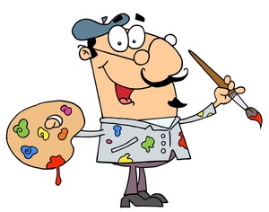 acclaim clipart: an artist holding a palette and paintbrush