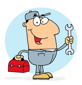 acclaim clipart: auto mechanic holding a wrench and tools