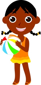 acclaim clipart: black african american girl a child going swimming and holding a beach ball
