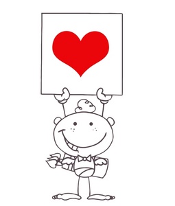 acclaim clipart: black and white cupid holding up a red heart valentine