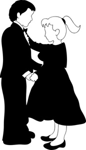 black and white drawing of a boy and girl dancing at a formal dance