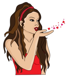 acclaim clipart: brunette girl blowing a kiss