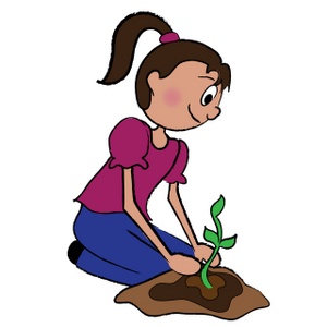 acclaim clipart: brunette girl planting a seedling