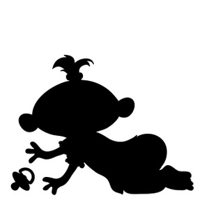 cartoon baby girl crawling after pacifier  silhouette