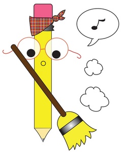 cartoon pencil clipart cleaning up