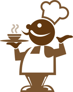acclaim clipart: chef in a fine dining restaurant smelling a bowl of soup