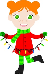 acclaim clipart: child putting up christmas lights for the holidays