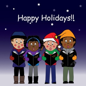 christmas carollers singing happy holidays