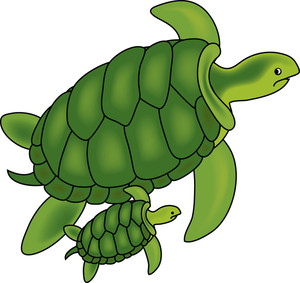clipart image of a mother and baby turtle