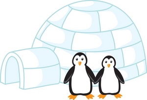 Igloo Clipart Image: Clipart Image of Two Penguins and an Igloo