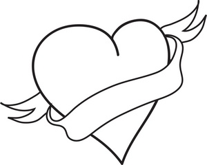 coloring page of a heart with a blank banner for your valentine message of love and devotion