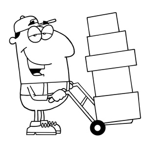 acclaim clipart: coloring page of a man at work  a mover with a dolly
