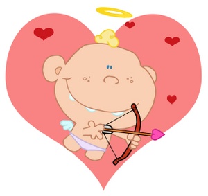 acclaim clipart: cupid with his bow and arrow and red hearts