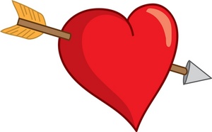 cupids arrow through a red valentine heart