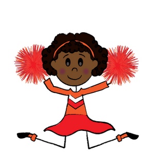 cute black stick figure cheerleader with pom poms doing a cheer
