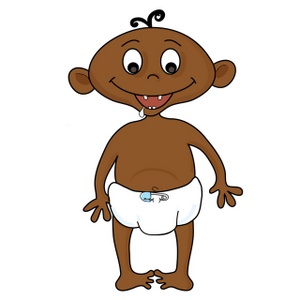 cute little cartoon baby in diapers standing up for the frst time