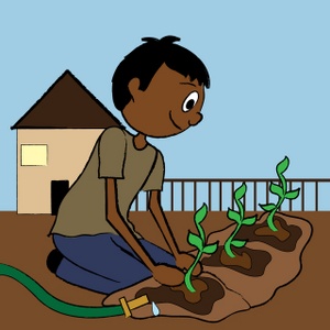 acclaim clipart: ethnic teenage boy planting a garden