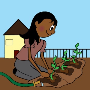 acclaim clipart: ethnic teenage girl planting a garden