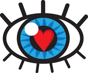 eye with heart in the pupil symbolizing a person in love