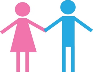 gender symbols of man and woman holding hands