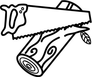 acclaim clipart: handsaw and a log