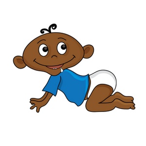 acclaim clipart: happy black baby in diapers crawling on the floor