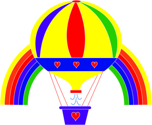 acclaim clipart: hot air balloon and a rainbow in a travel theme