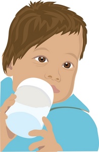infant child drinking from a baby bottle