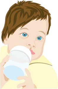 infant drinking from a baby bottle