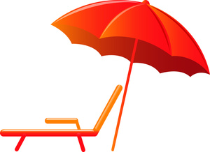 acclaim clipart: lounge chair and beach umbrella symbols of a relaxing vacation at the beach