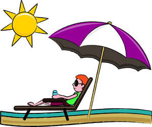 acclaim clipart: man relaxing on a chase lounge chair under a beach umbrella on this tropical vacation