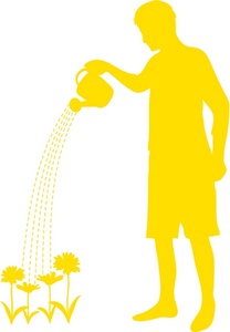 acclaim clipart: man watering flowers