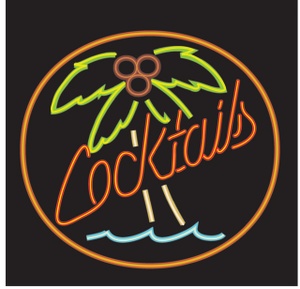 acclaim clipart: palm tree cocktails sign