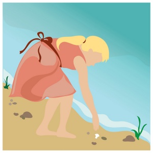 acclaim clipart: pretty little girl on the beach collecting seashells