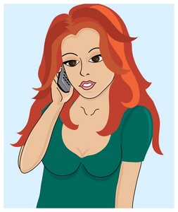 acclaim clipart: red haired girl talking on a cell phone