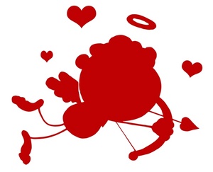 acclaim clipart: red silhouette of cupid aiming his arrow of love