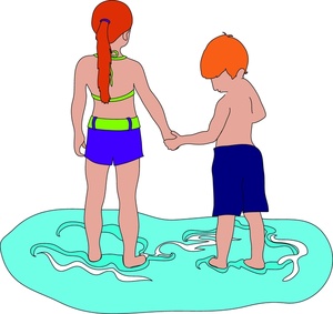 acclaim clipart: siblings at the beach holding hands