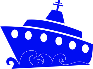 acclaim clipart: silhouette of a cruise ship on the open ocean in blue